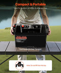 Hella Tough Group 24 27 Battery Box With Badass Double Strap Lockdown For 12V 24V Agm Lithium Marine Trolling Motor Rv Camper Solar Power Systems, being lifted with dual handles outdoors.