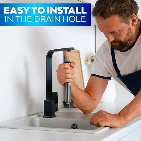 Man installing Stainless Steel Bar Sink Overflow Pipe 7.48 Inches Long with Chrome Finish in kitchen sink