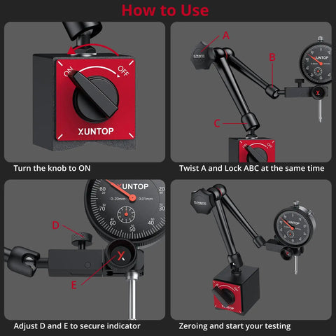 How to use Pro Grade Dial Indicator With Magnetic Base 176 Lbs 80 Kg 1 Inch 0.001 Inch Imperial Dial Test Gauge Set With Storage Case For Lathe 3D Printer CNC Car Workshop