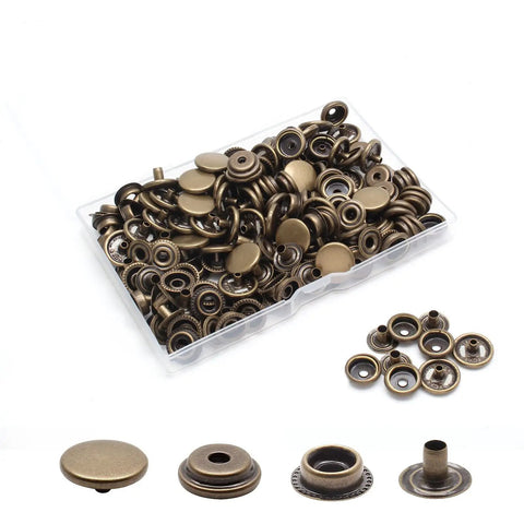 Heavy Duty Bronze Snaps Kit 200 Pieces 15mm Includes Caps Sockets Studs Eyelets For Canvas Marine Boat Projects Durable Copper Material