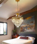 Modern Crystal Chandelier Round Gold Pendant Light Fixture For Living Room Dining Room Foyer And Bedroom, Luxury K9 Crystal Pendant Lighting With Antique Gold Finish, Glam Home Illumination in bedroom setting