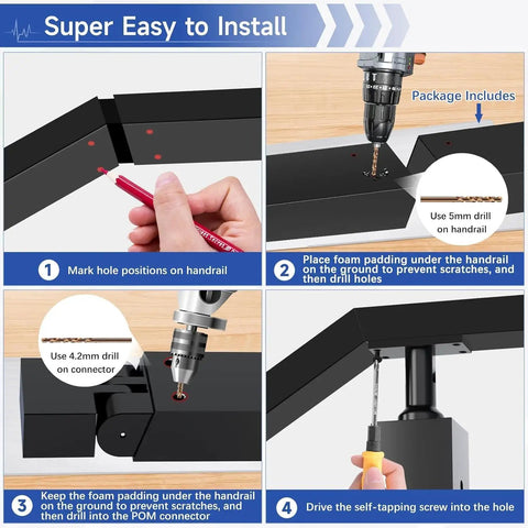 180 Degree Adjustable Vertical Pivot Connector For 2.36 In W By 1.18 In H Rails Seamless Cable Railing System Fit Easy Install No Welding Required Simply Insert And Tighten To Secure, POM connector install steps
