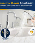 Faucet Sprayer Attachment With On Off Switch Four Modes Converts Any Sink Or Tub Faucet Into A Versatile Sprayer, 5ft hose