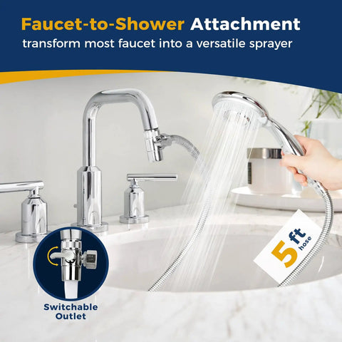 Faucet Sprayer Attachment With On Off Switch Four Modes Converts Any Sink Or Tub Faucet Into A Versatile Sprayer, 5ft hose
