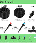 Drip Irrigation Kit 250 Feet With Quick Connect Micro System components including tubing, emitters, and connectors.
