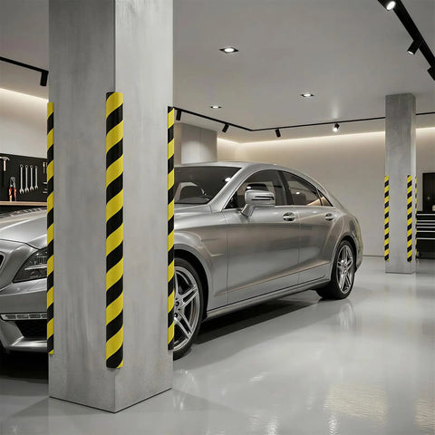 Tough Shop Gear Wall Corner Guards With Zero Hassle Self Adhesive Nbr Foam Edge Protectors Yellow Black Warning Tape in garage setting.