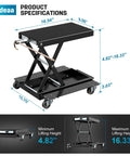 Heavy Duty 1100 Lbs Motorcycle Lift Stand With Dolly And Wide Anti Slip Deck Scissor Lift Jack For Cruisers Street Bikes ATVs
