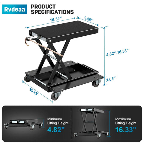 Heavy Duty 1100 Lbs Motorcycle Lift Stand With Dolly And Wide Anti Slip Deck Scissor Lift Jack For Cruisers Street Bikes ATVs