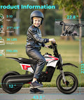 Child riding Kids Electric Dirt Bike 36V With 16 MPH Top Speed And 14 Mile Range 700W Peak Power Three Speed Modes UL 2272