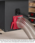 Fullthrottle Blast Gate 4 Inch Dust Collection Valve Upgrade with flexible mounting and clear hose for woodworking machine.