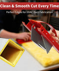 1.5 Inch Duct Board Cut Off Tool for Straight and End Cuts in Ductwork with red steel sled frame and stainless blades