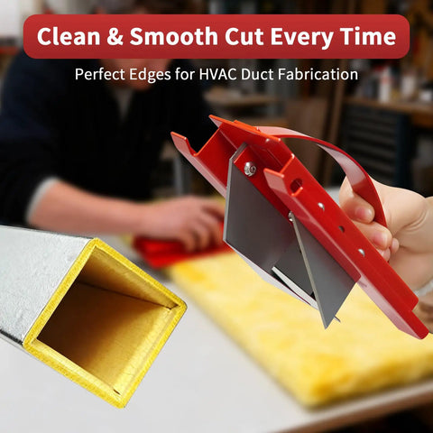 1.5 Inch Duct Board Cut Off Tool for Straight and End Cuts in Ductwork with red steel sled frame and stainless blades