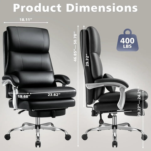 Cloud-Like Comfy Office Chair With Footrest dimensions and 400lbs capacity display