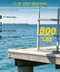 Heavy Duty Aluminum Dock Ladder Beefy Build With 500 Pound Capacity, Four Step, Non Slip Wide Steps For Wet Surfaces, Removable Design, Sturdy Frame That Will Not Wobble, Easy Setup For Boats, Docks, Or Piers. 500 lb aluminum dock ladder on pier