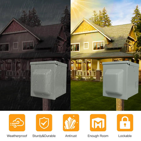 Ready To Roll 50 Amp Electric Vehicle Charging Outlet Box With Durable Weatherproof Type Three R Enclosure in rain and sun