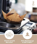 200 Pack Natural Tulip Cupcake Liners Unbleached Baking Cups for Standard Muffin Pans holding a freshly baked muffin.