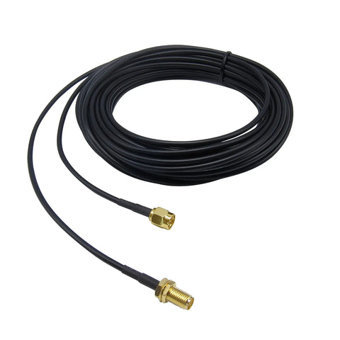 alt_tag Male To Female 33Ft Coax Extension Cable RG174 Low Loss Antenna Extender Dope For SDR WiFi GPS LTE 4G 5G Security Cameras And Network Systems With High Speed Signal Transfer, showing coiled cable with SMA connectors.