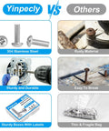 Comparison of Yinpecly 304 stainless steel screws versus rusty materials, highlighting Fifteen Pack 8-32 Pan Head Machine Screws 2-1/2 Inch Stainless 304 Full Thread Phillips Drive For Furniture Fixes And 3D Printer Builds Bright Finish Durable Truss Head Bolts.
