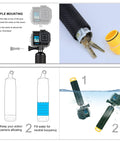 GoPro Hero Waterproof Housing With Floating Hand Grip showing mounting steps and grip storage for keys.