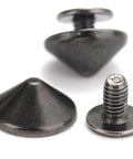 Dope Gun Metal Bullet Spike Studs And Rivets 100 Pack Screw Back Hardware For Streetwear Boots Leather Mods Jackets Bags With Tool Kits 3/16 Inch Height showing detailed screw back spikes with gunmetal finish.