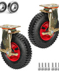 Heavy Duty Replacement Rubber Casters Two Pack Featuring Inflatable Tubeless Tires For Shock Absorbing swivel action and built like a tank.
