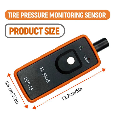 Professional Grade Tpms Tire Pressure Sensor Relearn Tool Compatible With El 50448 Oec T5 For General Motors Vehicles 315 Megahertz 433 Megahertz, size 5x2.2in, with orange casing.
