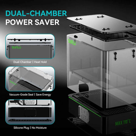2-In-1 Filament Dryer And Annealing Box for 3D Printing Dual Chamber 110 C Max Temp 500W PTC Heater details and features