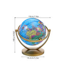 Rotating Desktop Globe With Stand 14.2cm Blue Frame Educational World Sphere For Office Home Classroom Decor shown with dimensions.