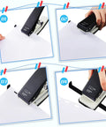 Two Pack Handheld ID Card Slot Punch Kit for PVC Cards, demonstrating easy grip metal hole puncher and oval slotting tool on paper