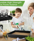 Family using Six Pack Microgreens Growing Trays Kit With Twelve Hemp Fiber Grow Mats For Indoor Gardening 15 by 11 by 2.5 Inch