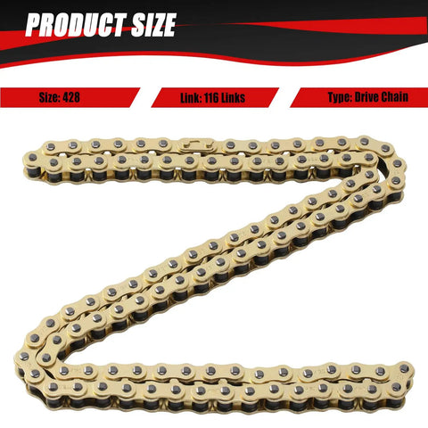 Gold 428 Drive Chain with 116 Links for 110cc to 125cc Dirt Bikes and ATVs, heavy-duty performance replacement