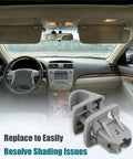 Sun Visor Holder Clip Bracket For Toyota Corolla 2009 To 2019, Camry 2007 To 2011, RAV4 2013 To 2018, gray bracket in interior view