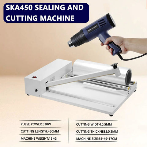 Ylpddmm Professional I-Bar Shrink Wrap Machine With Adjustable Heat Control And Stainless Steel Roller Tray For Seamless Film Dispensing for packaging.