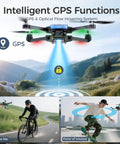GPS Drone With 4K HD Camera For Grownups, Intelligent GPS Functions, Follow Me and Point of Interest features showcased outdoors.