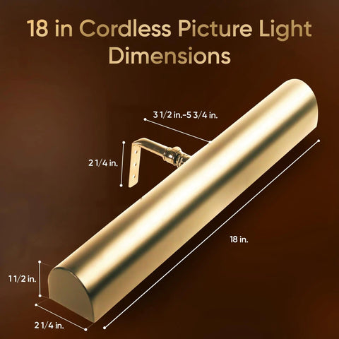 Dimensions of Battery Operated Picture Light With Remote Control, Dimmable Wireless Wall Art Light, Slick Satin Nickel Finish