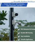 White Outdoor Junction Box IP65 Waterproof Electrical Enclosure Built Tough From Durable ABS For All Weather Rain Dust Protection 3.9 x 3.9 x 2.8 Inch Project Box Pack Of 100 mounted outdoors in rain with CCTV and cable conduit