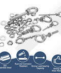 Heavy Duty M8 X 60mm Eye Bolts Set In 304 Stainless Steel With Lock Nuts And Flat Washers 2 Pack Lifting Eye Bolts For Hanging Hammocks