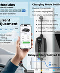 Plug In Your Ride With This Solid Level 1 And 2 Ev Charger Featuring WiFi App Control ETL Certified For All J1772 Bev And Phev 16 Amp Home Wall Mount showing app settings and charging modes.