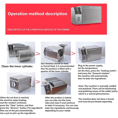 Operation method description for Straight Up Commercial Grade Electric Coffee Roaster Machine With Smart Temperature Control.