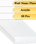 Clear 8 Inch Acrylic Name Plate Holder 2x8 Inch Wall Sign Display Pack of 20 with Sticky Tape shown in packaging.