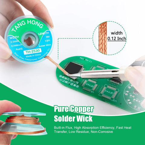 No Mess No Clean Solder Flux Paste And Desoldering Wick Braid Kit For DIY Electronics Repair 5ml Flux 10ft Desolder Wick RoHS