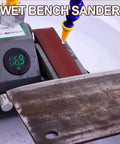 Heavy Duty Wet And Dry Bench Belt Sander With Adjustable Speed Multi-Angle Head, Includes 10 Sanding Belts for metal polishing.
