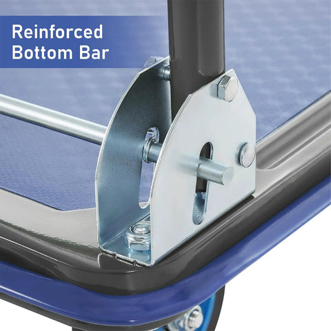 Foldable Push Cart Dolly With 600 Lb Capacity Heavy Duty Platform Truck 360 Degree Swivel Wheels Flatbed Steel Cart blue reinforced bottom bar
