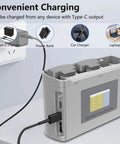 Two Pack 2400mAh 7.7V Battery Set With Display Charging Hub connected to power source, Type-C port visible
