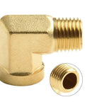 Kick Ass 90 Degree Solid Brass Elbow Fitting 1/4 Inch NPT Male X Female Right Angle Pipe Adapter For Hydraulic Gas Water Systems Heavy Duty Leak Proof Seal Built Tough CA360 Forged Brass Rated High Pressure 1200 PSI No Fail Performance All Jobs, side view