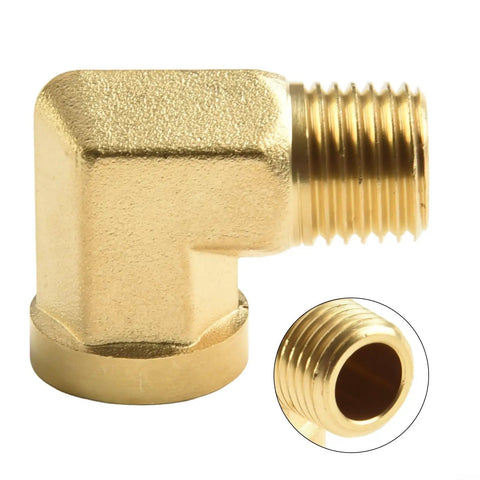 Kick Ass 90 Degree Solid Brass Elbow Fitting 1/4 Inch NPT Male X Female Right Angle Pipe Adapter For Hydraulic Gas Water Systems Heavy Duty Leak Proof Seal Built Tough CA360 Forged Brass Rated High Pressure 1200 PSI No Fail Performance All Jobs, side view
