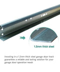 Garage Door Side Tracks Rails Replacement Kit For 8 Foot Doors With 2 Inch Rollers Galvanized Steel Vertical Tracks close-up view