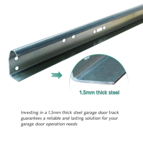 Garage Door Side Tracks Rails Replacement Kit For 8 Foot Doors With 2 Inch Rollers Galvanized Steel Vertical Tracks close-up view