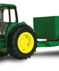 1/16 Scale Farm Tractor With Wagon Toy For Kids, Imaginative Play Ready, side view showing green tractor and wagon