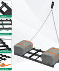 Beefy Heavy Duty 4 Ft Driveway Grader Power Rake with 4 Ft Chain showing hitch pin, adjustable width, chain spacing, and binding strap.